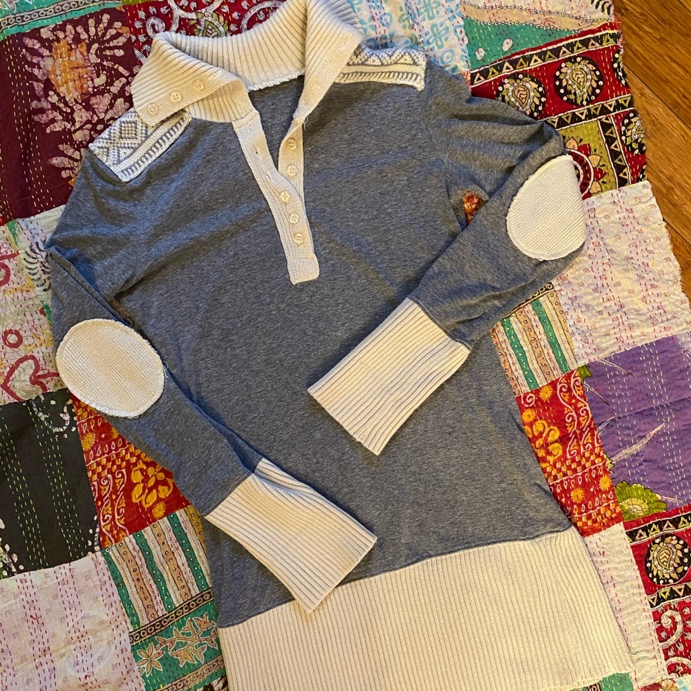 Free people mixed fabric long sleeve tunic top